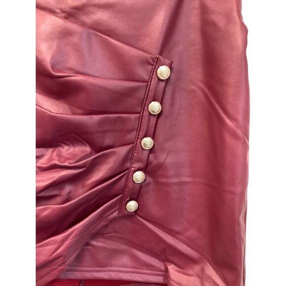 Burgundy Red Faux Leather Button Detail Mini Skirt - Picture 3 of 4